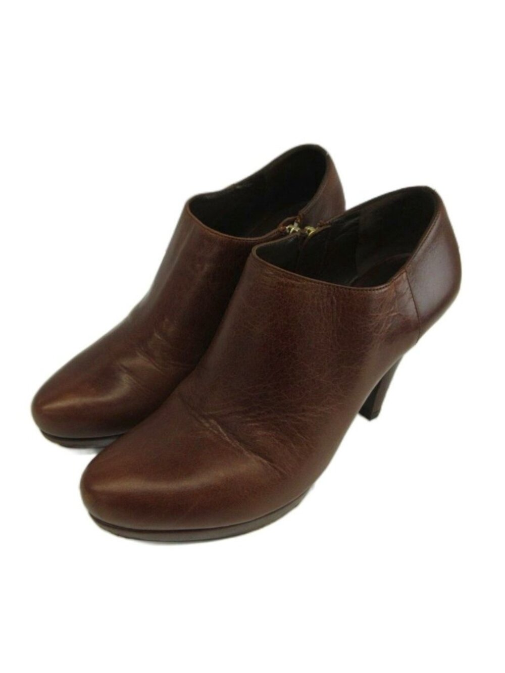 Prada Booties Ankle Boots Leather Pointed Toe High Heels Brown